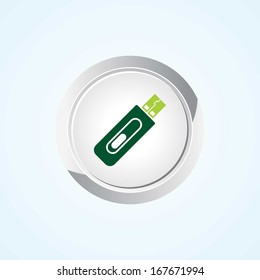 Icon of Storage Device Pen Drive on Button. Eps-10.