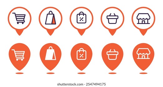 Icon Store Location Set Vector 