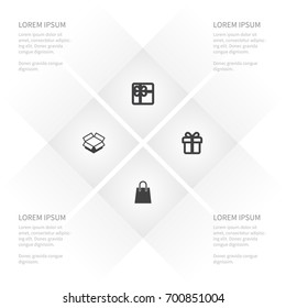 Icon Store Set Of Carton, Giftbox, Surprise And Other Vector Objects. Also Includes Bag, Merchandise, Shopping Elements.