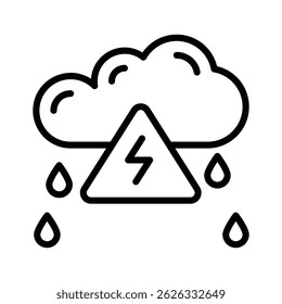 ícone de uma nuvem de tempestade com chuva e um triângulo de aviso relâmpago