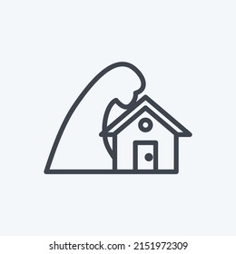Tormenta de iconos golpeando la casa. adecuado para el símbolo de desastres. estilo de línea. diseño simple editable. vector de plantilla de diseño. ilustración de símbolo simple