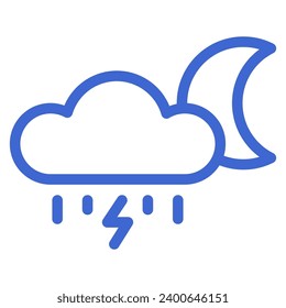 Icon of stormy night for weather forecast app on white backgroun