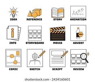 icono de storyboard, película, animación, cómic, idea, storyboard diseño vectorial