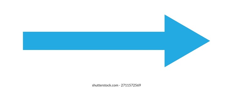 Icono de una flecha puntiaguda recta. Flecha larga azul que indica la dirección hacia la derecha. Flecha larga del Vector aislada en el fondo blanco.