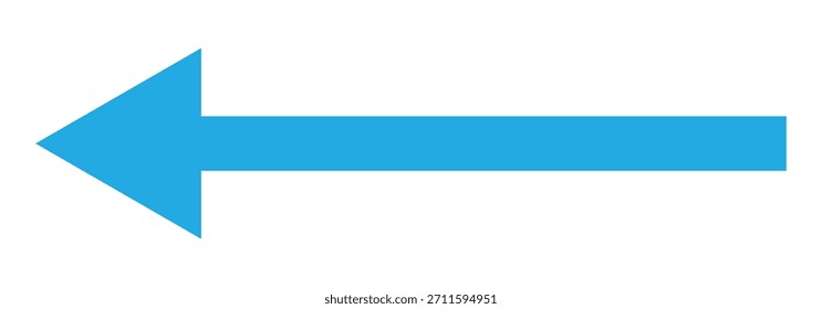 Icon of a straight pointed arrow. Long blue arrow indicating leftward direction. Vector long arrow isolated on white background.