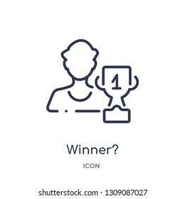 winner? icon from strategy outline collection. Thin line winner? icon isolated on white background.