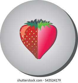 Icon with strawberries  of flat painted in the style of a gray background. Illustration of healthy food and beauty.