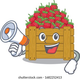 An icon of strawberry fruit box holding a megaphone