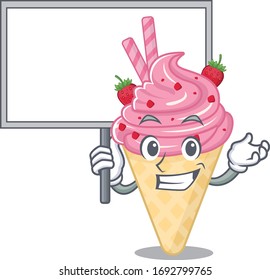 An icon of strawberry ice cream mascot design style bring a board