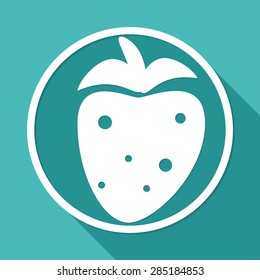 Icon Strawberry on white circle with a long shadow
