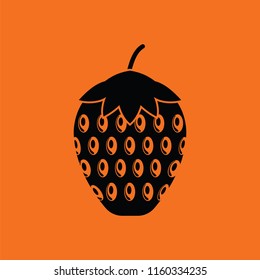 Icon of Strawberry. Orange background with black. Vector illustration.