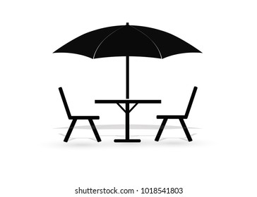 Icon of street cafe - table, chairs and parasol
