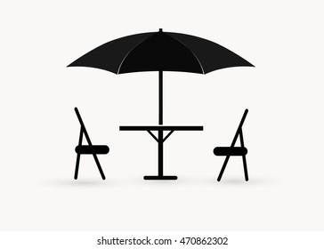 Icon of street cafe - table, chairs and parasol