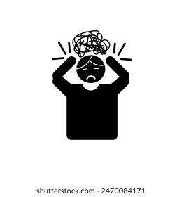 Icon of a stressed person holding his head. Depression, dizziness, anger, emotions