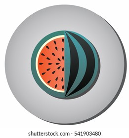 Icon striped watermelon with seeds in a cut on a gray background. Illustration of healthy food and beauty flat style.