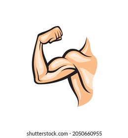 icon of strong arm with muscular biceps isolated on white background 