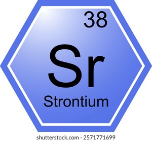 The icon of the Strontium element. A chemical element of the periodic table. Sr is an alkaline earth metal. Science, chemistry. Vector hexagonal image.