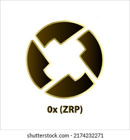 Icon structure 0x (ZRX) coin black line gold border isolated white background 3D Vector illustration Symbol future digital currency replacement technology Cryptocurrency blockchain.