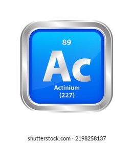 Icon structure Actinium (Ac) chemical element square blue line silver. Chemical element of periodic table. Sign with atomic number 89. Study in science for education. 3D vector illustration.