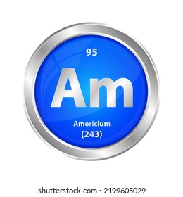 Icon structure Americium (Am) chemical element round shape circle blue line silver. Chemical element of periodic table Sign with atomic number. Study in science for education. 3D Illustration vector
