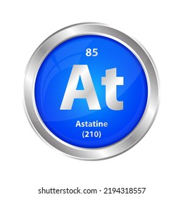Icon structure Astatine (At) chemical element round shape circle blue line silver. Chemical element of periodic table Sign with atomic number. Study in science for education. 3D Illustration vector. 