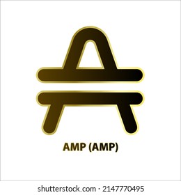 Icon Structure Bitcoin Amp (AMP) Coin Black Line With Gold Border Isolated White Background. 3D Vector Illustration. Symbol Future Digital Currency Replacement Technology. Cryptocurrency Blockchain.