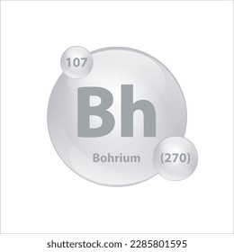 Estructura del icono Bohrium (Bh) elemento químico forma redonda círculo gris, plata fácilmente. Elemento químico de la tabla periódica Signo con número atómico. Estudio en ciencia para la educación. 3.ᵉʳ vecto de ilustración
