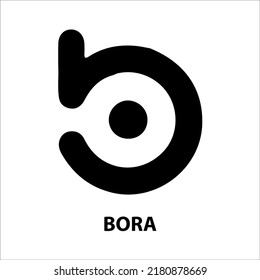 Icon structure of BORA (BORA) coin black isolated on white background. 3D Vector illustration. Symbol of future digital currency replacement technology. Cryptocurrency blockchain modern.
