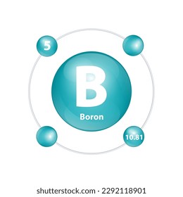 Icon structure Boron (B) chemical element round shape circle dark green with surround ring. Number shows of energy levels of electron. Study science for education. 3D Illustration vector.