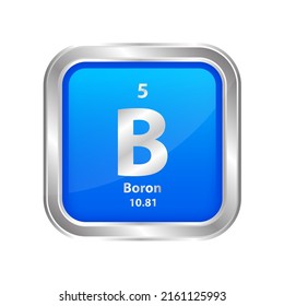 Symbolstruktur Boron (B) Nummer 1 chemisches Element quadratische blaue Linie Silber. Chemisches Element der periodischen Tabelle. Unterschreiben Sie mit der Atomnummer. Studium der Wissenschaft für Bildung. 3D-Vektorgrafik.