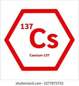 Estructura de iconos cesio 137 (Cs) o forma hexagonal radiocaesio desperdicio de color rojo. Fondo blanco de contaminación por sustancias químicas peligrosas. Ilustración vectorial 3D del símbolo de peligro. No hay fugas radioactivas tóxicas.