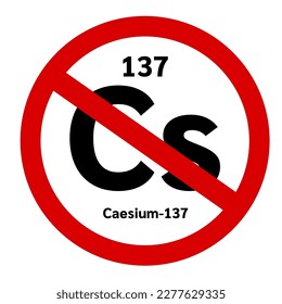 Icon structure caesium 137 or radiocaesium toxic radioactive circle color waste red black text. pollution white background. Danger symbol vector illustration. Source of radiation in cancer treatment.