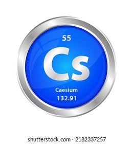 Icon structure Caesium (Cs) chemical element round shape circle blue line silver. Chemical element of periodic table Sign with atomic number. Study in science for education. 3D Illustration vector. 