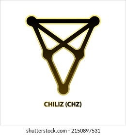 Icon structure Chiliz (CHZ) coin black line with gold border isolated white background. 3D Vector illustration. Symbol future digital currency replacement technology. Cryptocurrency blockchain.