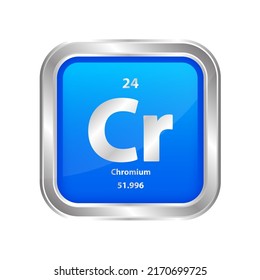 Icon structure Chromium (Cr) chemical element square blue line silver. Chemical element of periodic table. Sign with atomic number 24. Study in science for education. 3D vector illustration.