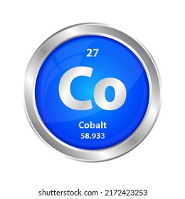 Icon structure Cobalt (Co) chemical element round shape circle blue line silver. Chemical element of periodic table Sign with atomic number. Study in science for education. 3D Illustration vector. 