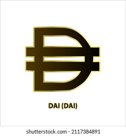 Icon structure Dai (DAI) coin black line with gold border isolated on white background. 3D Vector illustration Symbol of future digital currency replacement technology Cryptocurrency blockchain modern