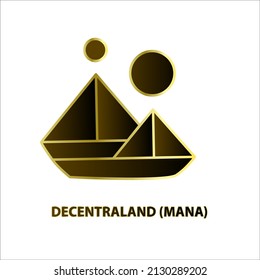 Estructura de iconos Decentraland (MANA) moneda de color negro línea con borde dorado fondo blanco aislado. Ilustración vectorial 3D. Símbolo de la futura tecnología de reemplazo de moneda digital Cryptocurrency blockchain.