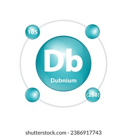 Icon structure Dubnium (Db) chemical element round shape circle dark green with surround ring. Number shows of energy levels of electron. Study science for education. 3D Illustration vector.