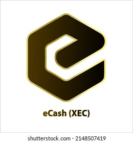 Icon structure eCash (XEC) coin black line with gold border isolated white background. 3D Vector illustration. Symbol future digital currency replacement technology. Cryptocurrency blockchain.