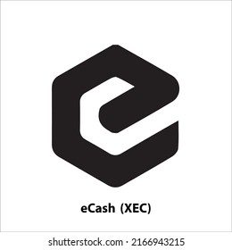 Icon structure of eCash (XEC) coin black isolated on white background. Symbol of future digital currency replacement technology. Cryptocurrency blockchain modern. 3D Vector illustration.