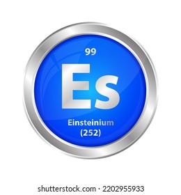 Icon structure Einsteinium (Es) chemical element round shape circle blue line silver. Chemical element of periodic table Sign with atomic number. Study in science for education. 3D Illustration vector