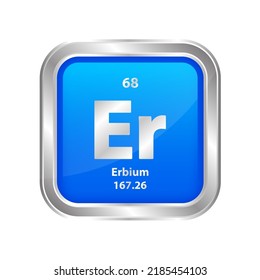Icon structure Erbium (Er) chemical element square blue line silver. Chemical element of periodic table. Sign with atomic number 68. Study in science for education. 3D vector illustration.