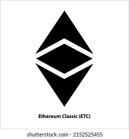Icon structure of Ethereum Classic (ETC) coin black isolated on white background. Symbol of future digital currency replacement technology. Cryptocurrency blockchain modern. 3D Vector illustration.