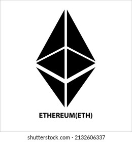 Estructura de iconos de la moneda de etéreo (ETH) negra aislada en fondo blanco. Símbolo de la futura tecnología de sustitución de moneda digital. Cryptocurrency blockchain moderno. Ilustración vectorial 3D.