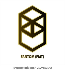 Icon structure Fantom (FTM) coin black line with gold border isolated white background. 3D Vector illustration. Symbol future digital currency replacement technology Cryptocurrency blockchain.