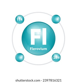 Icon structure Flerovium (Fl) chemical element round shape circle dark green with surround ring. Number shows of energy levels of electron. Study science for education. 3D Illustration vector.