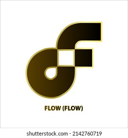 Icon structure Flow (FLOW) coin black line with gold border isolated on white background 3D Vector illustration Symbol future digital currency replacement technology Cryptocurrency blockchain.
