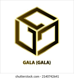 Icon structure Gala (GALA) coin black line with gold border isolated on white background 3D Vector illustration Symbol future digital currency replacement technology Cryptocurrency blockchain.
