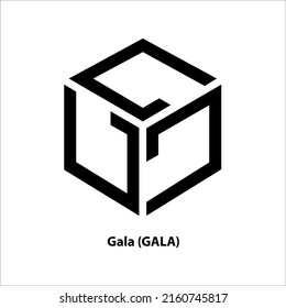Icon structure of Gala (GALA) coin black isolated on white background. Symbol of future digital currency replacement technology. Cryptocurrency blockchain modern. 3D Vector illustration.